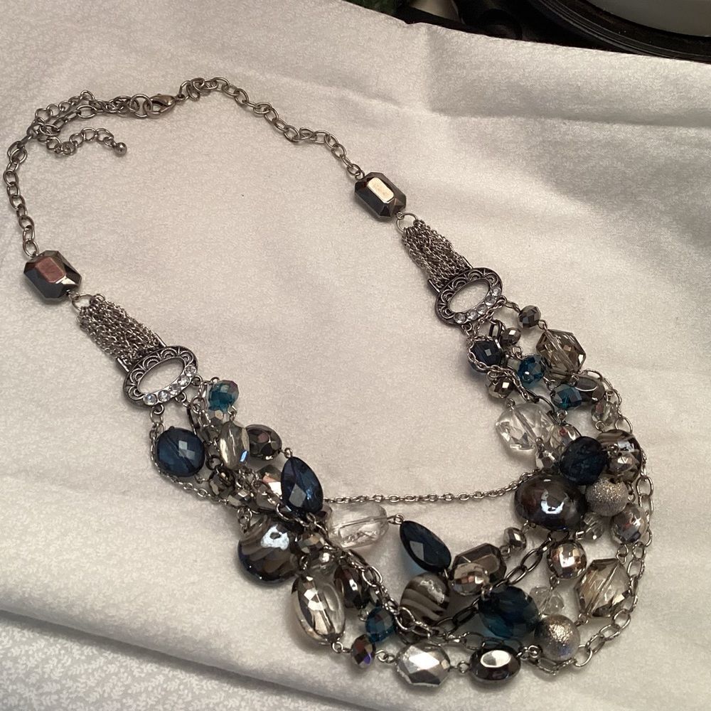 Gorgeous Silvertone 6 Strand Beaded Necklace
